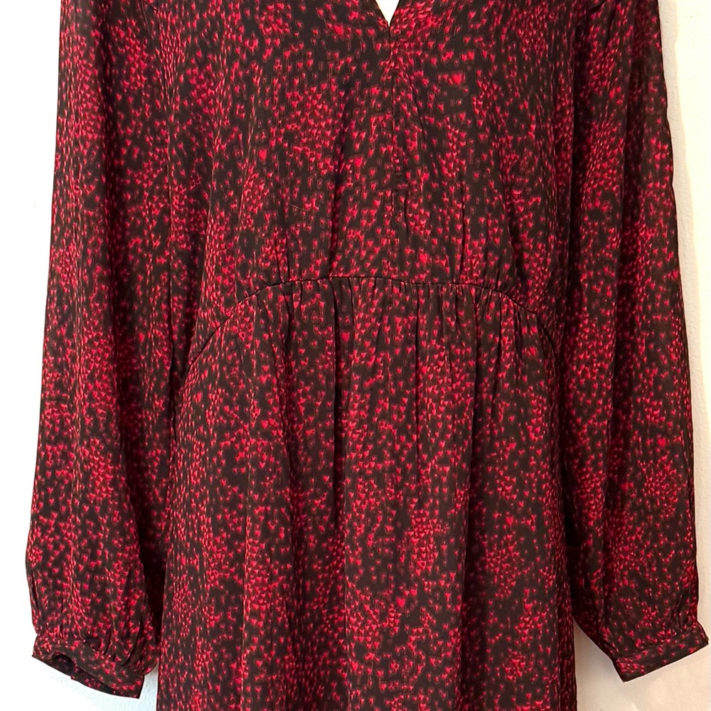 beachlunchlounge Red and Black Cascading Hearts Short Lined Pullover Dress XXL